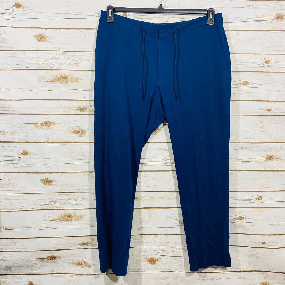 BAR III Men's Navy Cropped Shorter Length Draw Waist Slim Fit Pants 38W-32L